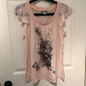 Blush pink sheer top with flower pattern
